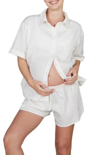 Shop Cache Coeur Paulette Maternity/nursing Organic Cotton Short Pajamas In White/ Green