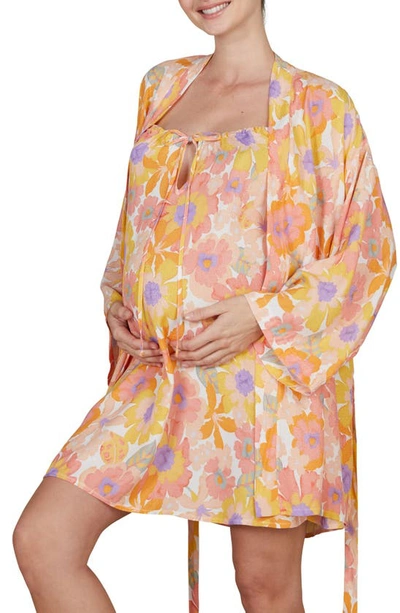 Shop Cache Coeur Barbara Maternity/nursing Robe In Multi Orange
