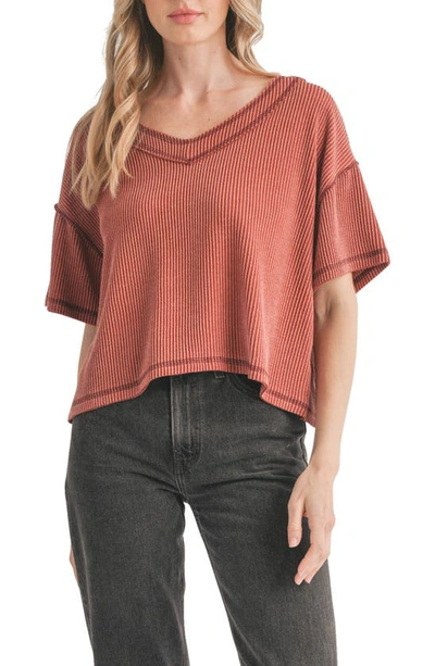 Shop Lush Ribbed V-neck Sweater In Red/ Brown
