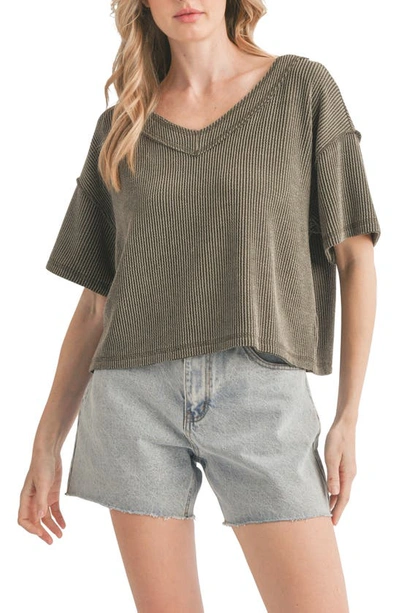 Shop Lush Ribbed V-neck Sweater In Olive
