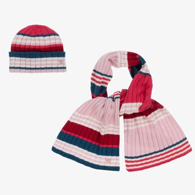 Shop Emporio Armani Girls Pink Striped Hat & Scarf Set