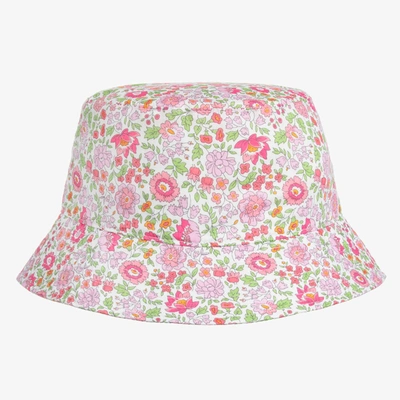 Shop Milledeux Girls White Cotton Liberty Print Sun Hat In Pink