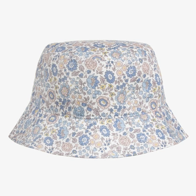 Shop Milledeux Girls White Cotton Liberty Print Sun Hat In Blue