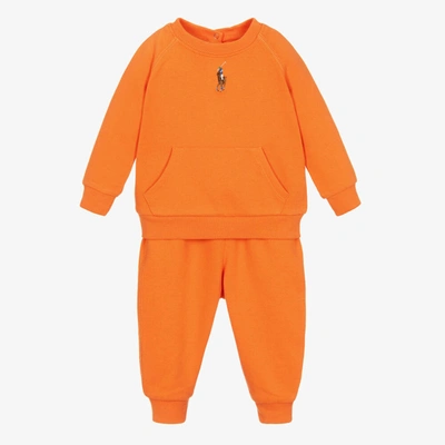 Shop Ralph Lauren Baby Girls Orange Cotton Tracksuit