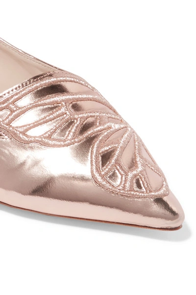Shop Sophia Webster Bibi Butterfly Embroidered Mirrored-leather Point-toe Flats In Pink