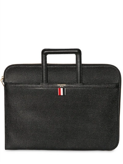 Shop Thom Browne Pebbled Leather Slim Briefcase In Black
