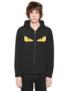 FENDI MONSTER EYES HOODED ZIP-UP SWEATSHIRT, BLACK/YELLOW