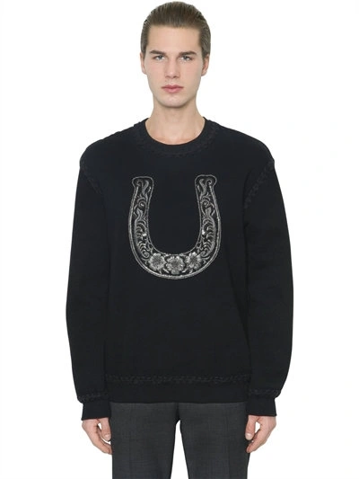 Shop Dolce & Gabbana Embroidered Horseshoe Cotton Sweatshirt, Black