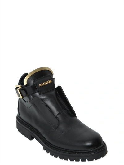 Balmain 20mm King Buckle Leather Boots, Black