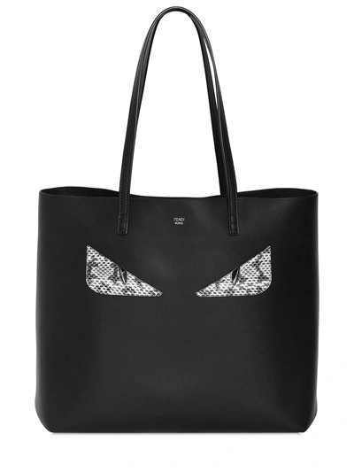 Shop Fendi Roll Monster Elaphe & Leather Tote Bag, Black