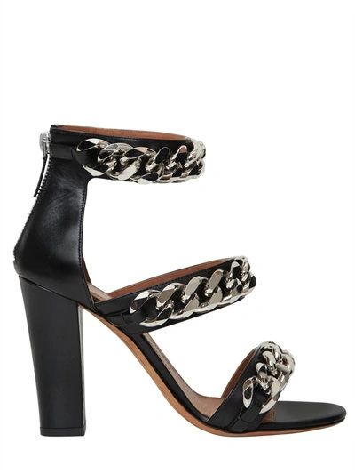 Shop Givenchy 100mm Leather Chained Sandals In Black