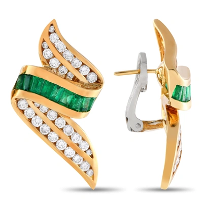 Charles Krypell 18k Yellow Gold 2.50ct Diamond And Emerald Earrings