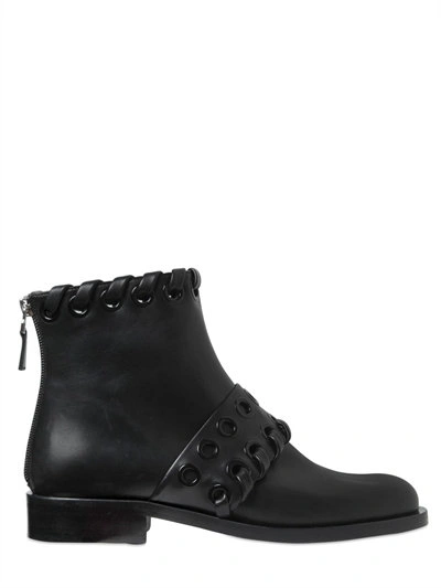 Fendi 20mm Eyelets Leather Ankle Boots, Black In Nero+nero|nero