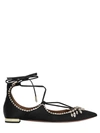 Aquazzura Christy Crystal Lace-up Pointed-toe Flat, Black In Black