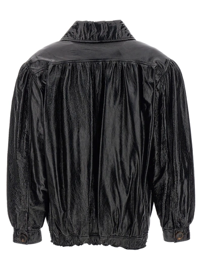 Shop Alessandra Rich Leather Bomber Jacket Casual Jackets, Parka Black