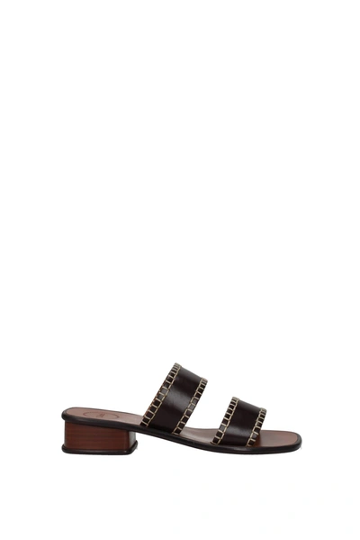 Shop Chloé Slippers And Clogs Laia Leather Brown Ebony