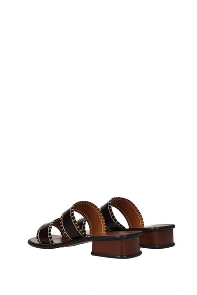 Shop Chloé Slippers And Clogs Laia Leather Brown Ebony