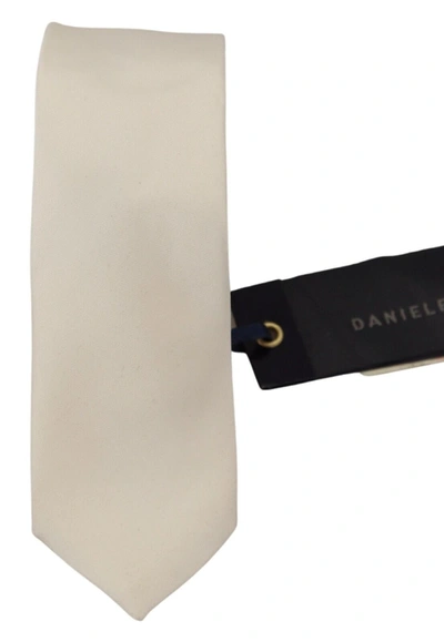 Daniele Alessandrini Off White Silk  Necktie Adjustable Accessory Tie In White