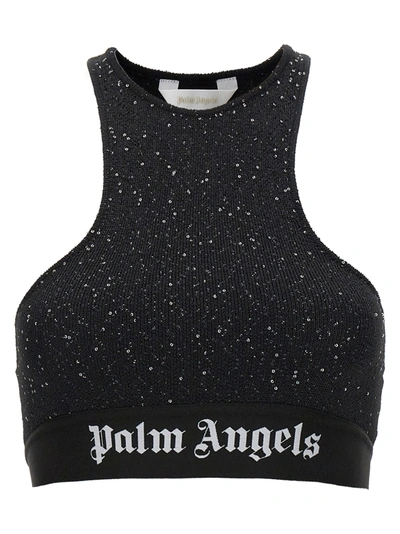 Shop Palm Angels Soiree Knit Logo Top Tops Black