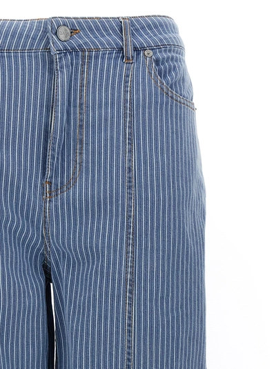 Shop Ganni Striped Cargo Jeans Light Blue