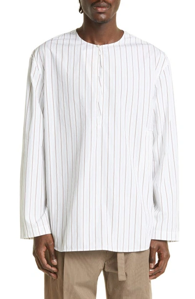 Shop Lemaire Vareuse Stripe Shirt In Mu010 White/ Brown/ Beige