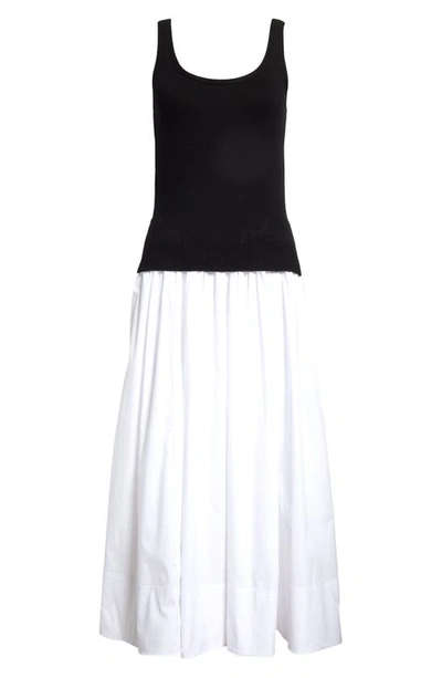 Shop Staud Corey Mixed Media Merino Wool & Stretch Poplin Dress In Black/ White