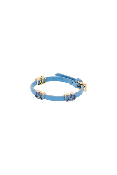 Shop Valentino Garavani Vlogo Signature Leather Bracelet In Blue