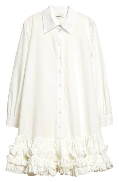 Shop Molly Goddard Miley Long Sleeve Ruffle Hem Cotton Shirtdress In White