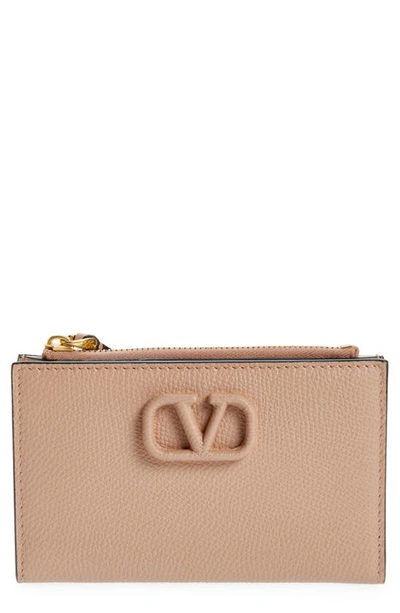 Shop Valentino Vlogo Leather Card Case In Gf9 Rose Canelle