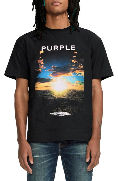 Shop Purple Brand Sunset Cotton Graphic T-shirt In Black