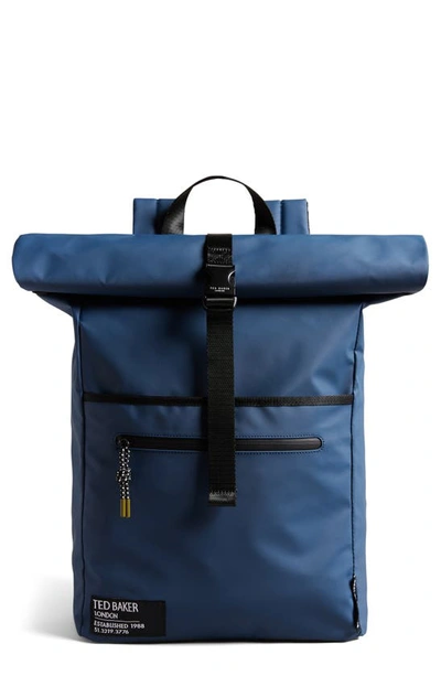 Shop Ted Baker Clime Rubberized Rolltop Backpack In Navy