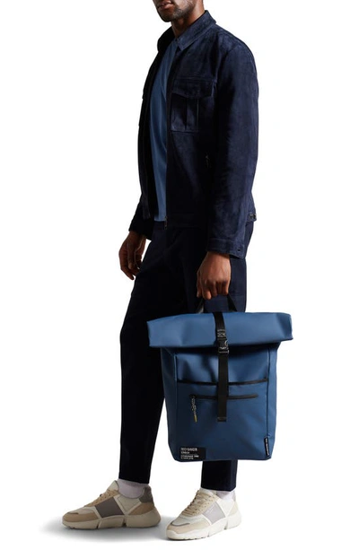 Shop Ted Baker Clime Rubberized Rolltop Backpack In Navy