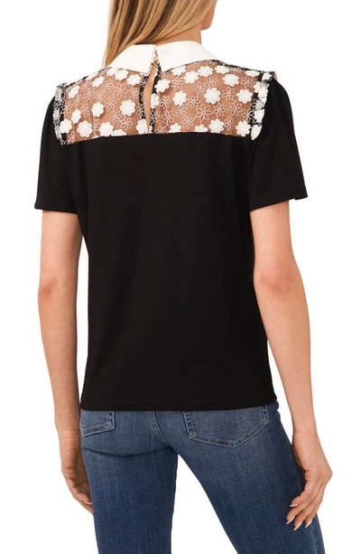 Cece Embroidered Peter Pan Collar Top In Rich Black