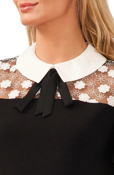 Cece Embroidered Peter Pan Collar Top In Rich Black