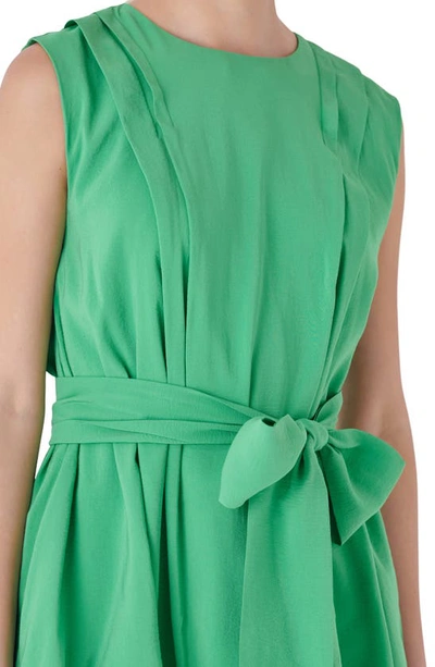 Endless Rose Pintuck Tie Belt Sleeveless Dress In Kelly Green
