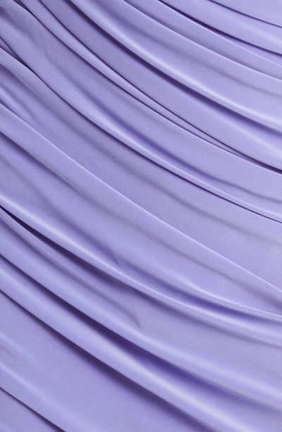 Shop Norma Kamali Diana Sheer Sleeve Ruched Dress In Lilac/ Lilac Mesh