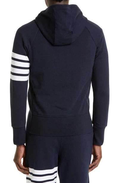 Shop Thom Browne Classic 4-bar Zip Cotton Hoodie In Navy