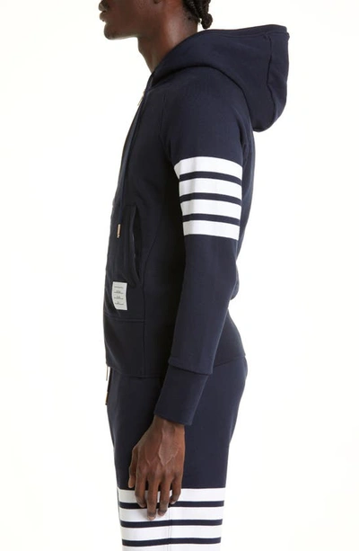 Shop Thom Browne Classic 4-bar Zip Cotton Hoodie In Navy