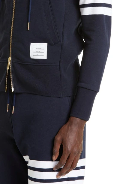 Thom Browne Navy Classic Loopback Stripe Zip-up Hoodie In Navy