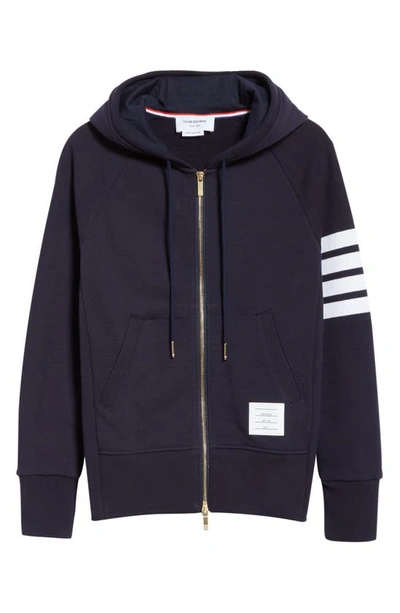 Shop Thom Browne Classic 4-bar Zip Cotton Hoodie In Navy