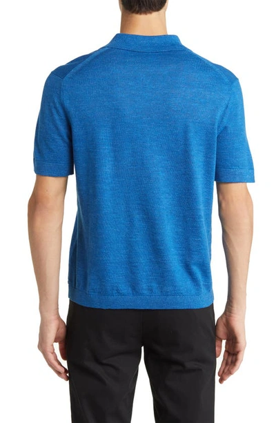 Theory Brenan Linen Blend Polo In Sail Blue