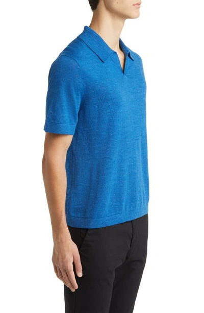 Theory Brenan Linen Blend Polo In Sail Blue