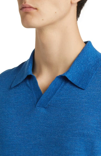 Theory Brenan Linen Blend Polo In Sail Blue