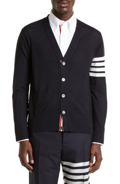 Shop Thom Browne 4-bar Merino Wool Cardigan In Navy