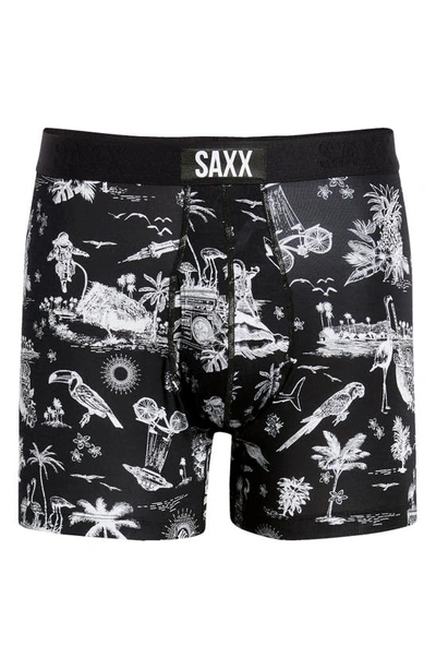 Saxx Ultra Super Soft Relaxed Fit Boxer Briefs In Black Astro Surf And Turf