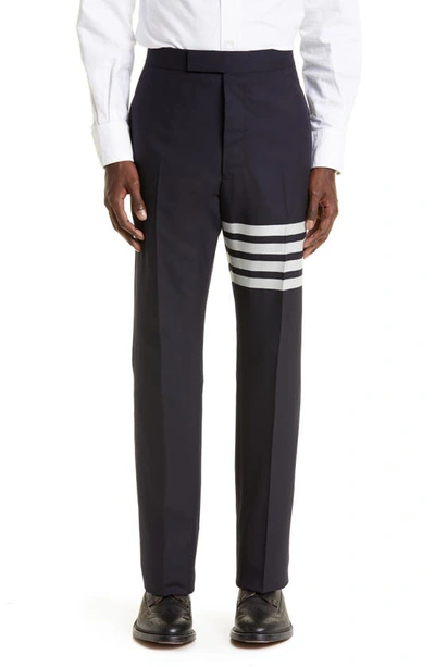 Shop Thom Browne 4-bar Mélange Wool Pants In Navy