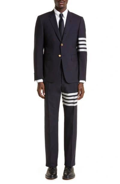 Shop Thom Browne 4-bar Mélange Wool Pants In Navy