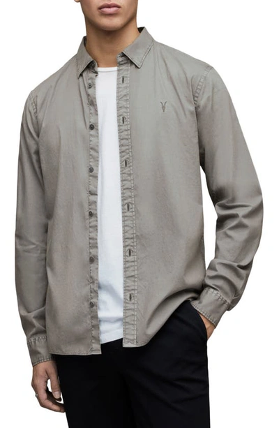 Shop Allsaints Hawthorne Slim Fit Stretch Cotton Button-up Shirt In Stereo Grey
