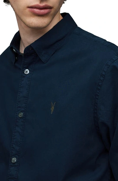 Shop Allsaints Hawthorne Slim Fit Stretch Cotton Button-up Shirt In Dark Navy Blue