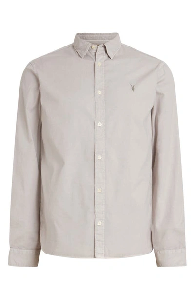 Shop Allsaints Hawthorne Slim Fit Stretch Cotton Button-up Shirt In Ashed Purple